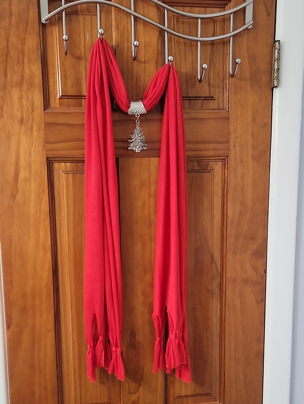 Red Women's Scarf with Silver Tree Charm - Unbranded